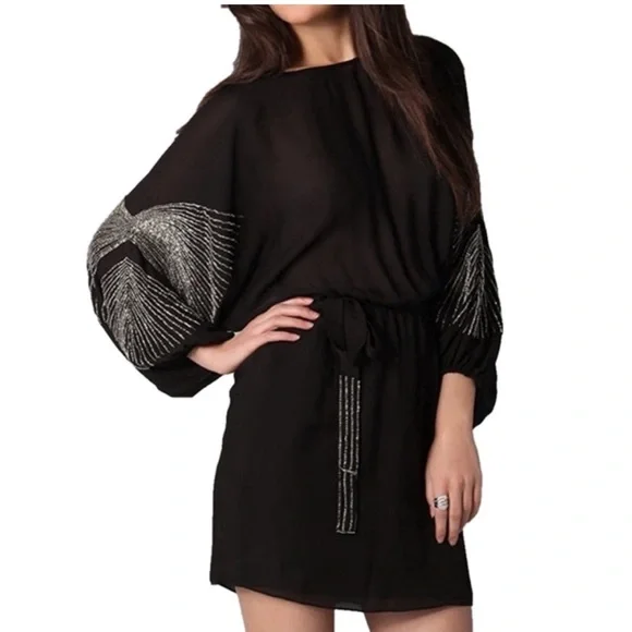 Parker | Dresses | Parker Womans Silk Beaded Sleeves Mini Dress Size Xs |  Poshmark